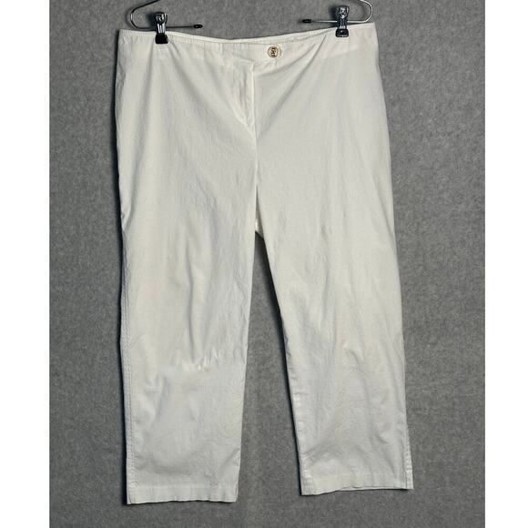 J McLaughlin Sz 14 Cropped High Rise White Pants Chino Slacks Stretch minimalist - Picture 1 of 11